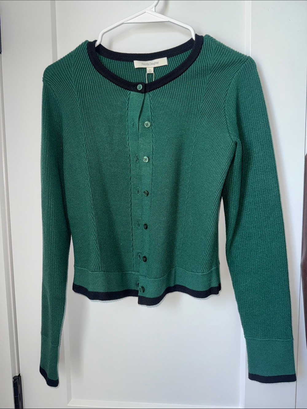 Favorite Daughter Green Knit Cardigan with Black Trim